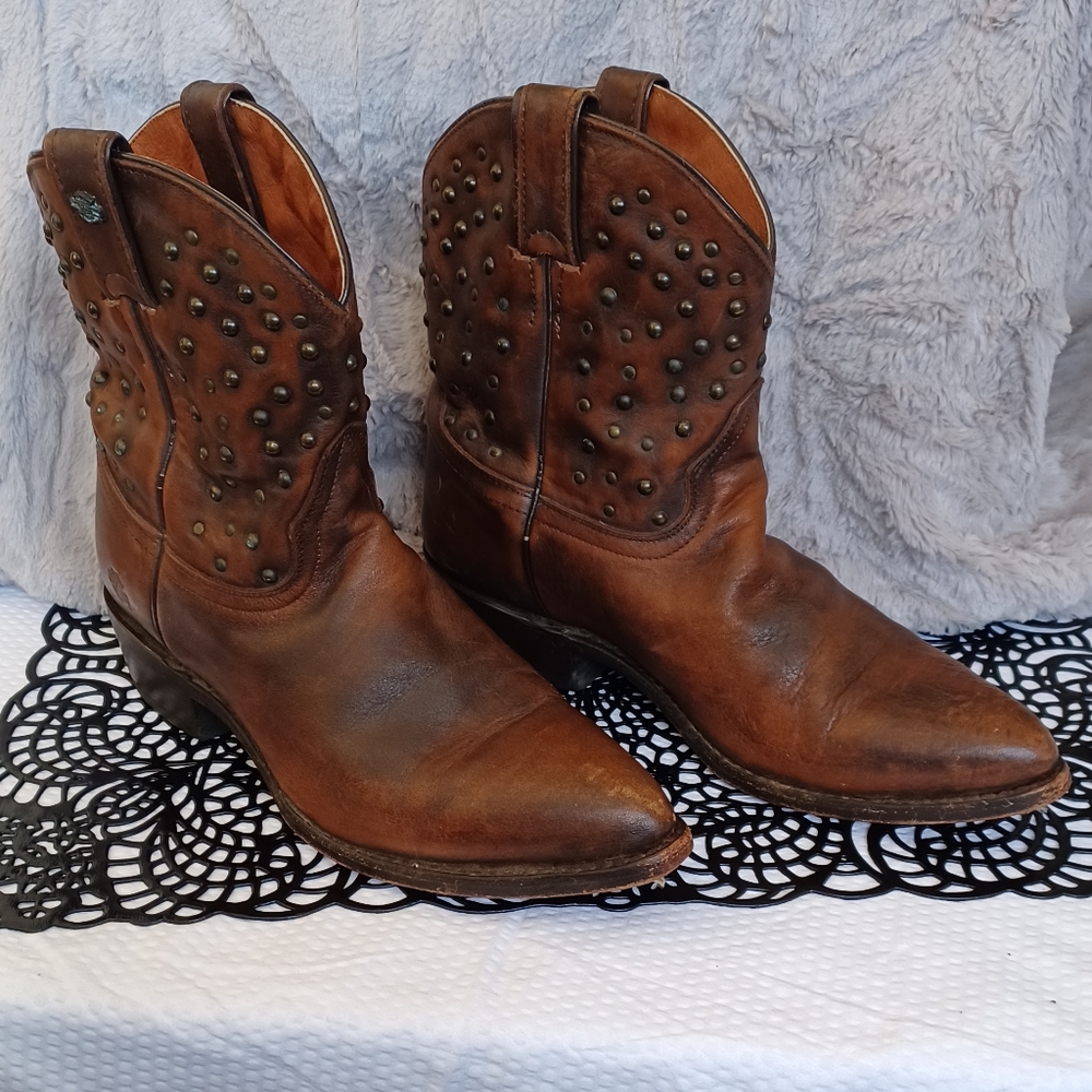 LADIES PRE-LOVED HARLEY-DAVIDSON BIKER BOOTS D83699 KIRA BROWN LEATHER 9M